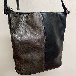 Two-Tone Leather Shoulder Bag - Black & Dark Brown